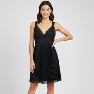 Twenty One Black Sleeveless  Lace and Tulle Mesh Micro Pleated Dress Size M